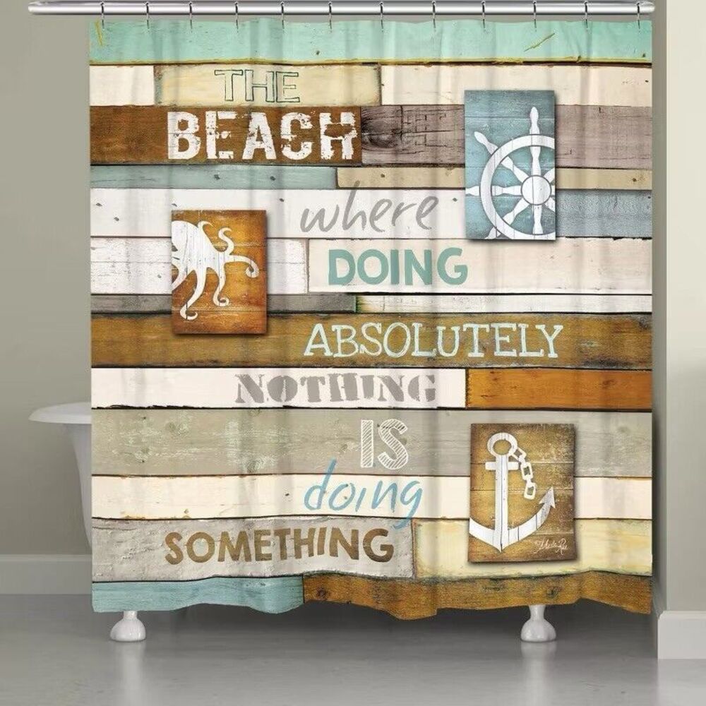Laural Home Beach Mantra Fabric Shower Curtain 72”W x 72"L  100% Polyester